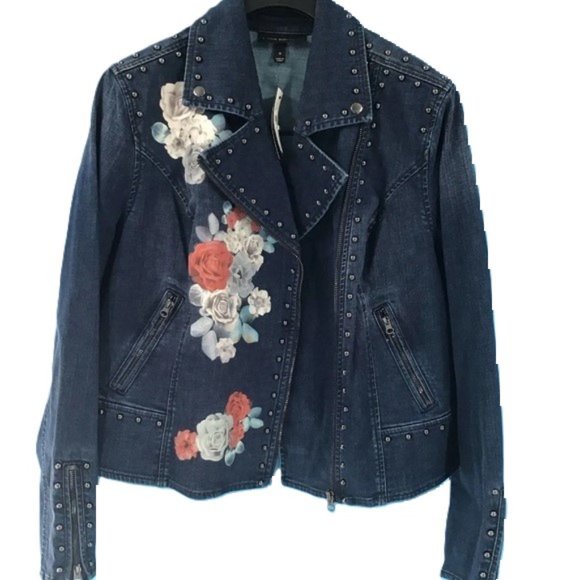 Lane Bryant Jackets & Blazers - NWT [Lane Bryant] Limited Edition Studded Denim Jacket Rose Print Women’s Sz 14